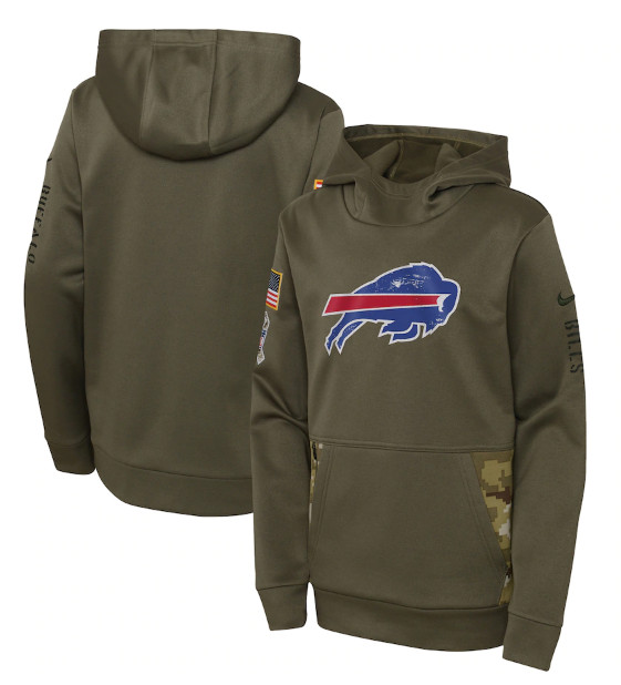 Youth Buffalo Bills 2022 Olive Salute to Service Therma Performance Pullover Hoodie